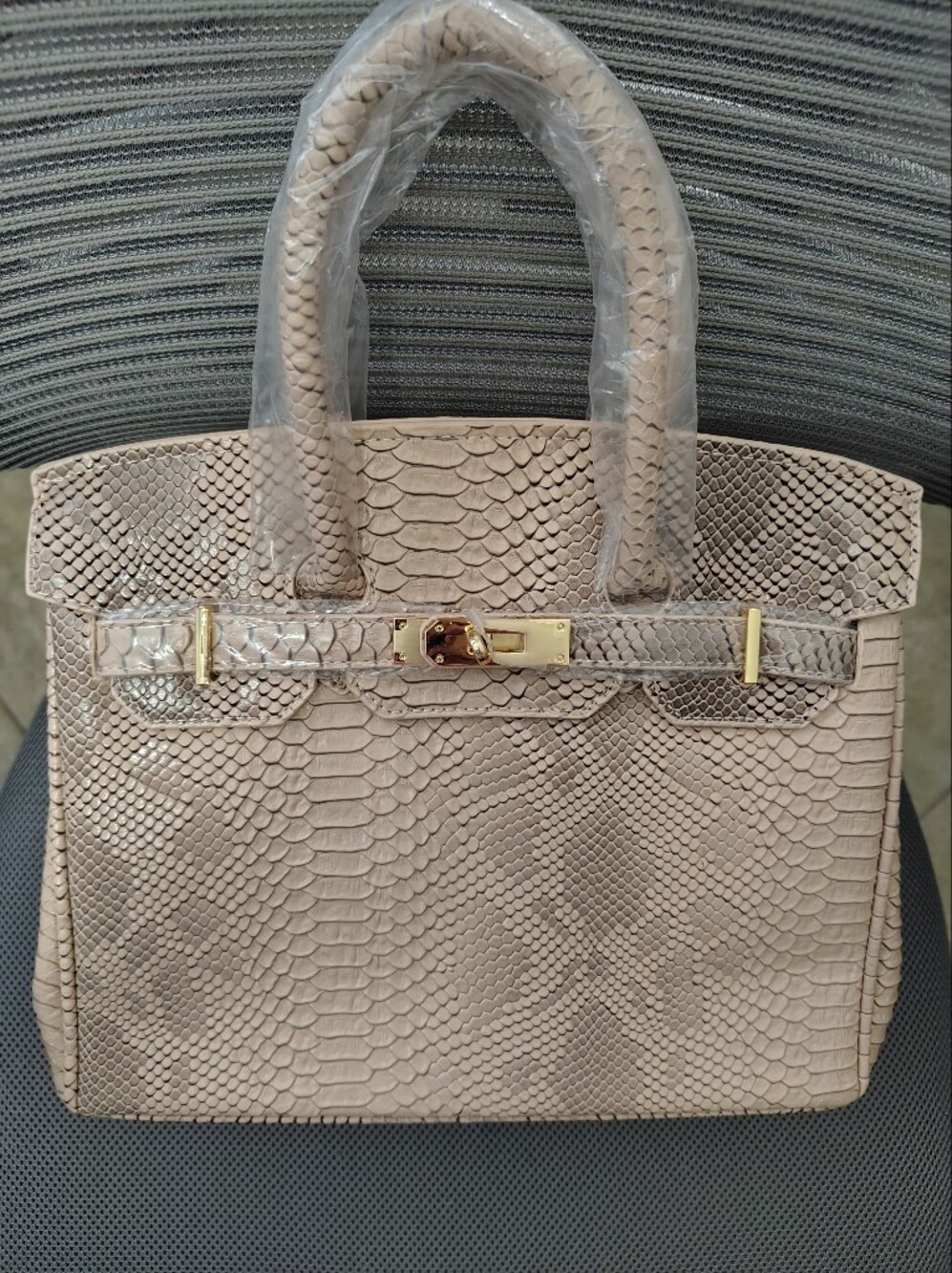 Brand New Fashion bag Sophisticated Neutral Python-Embossed Like Top-Handle Bag